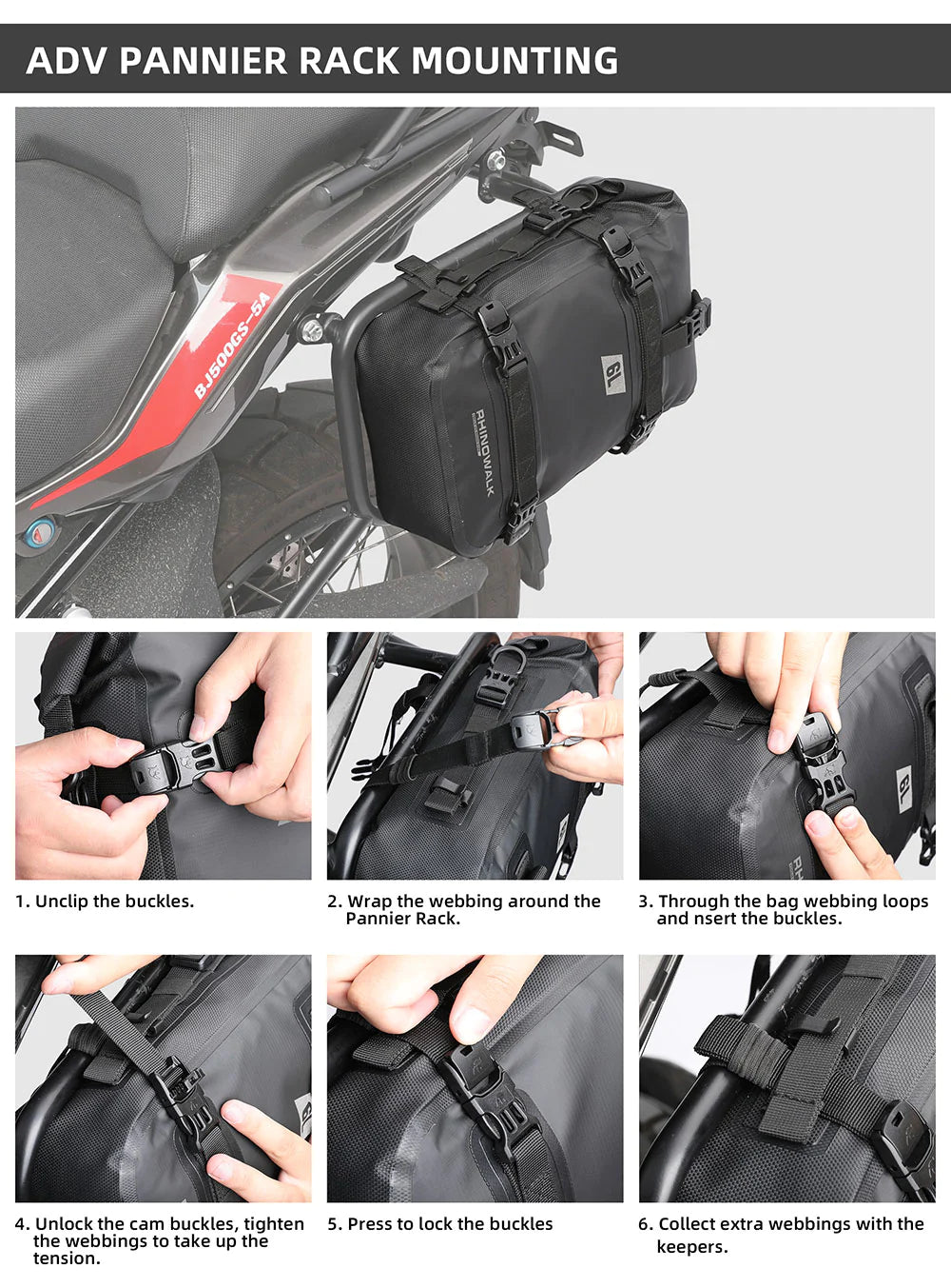 Rhinowalk Crash Bar Dry Bags Waterproof Motorcycle Bag for Crash Bar Motorbike Bumper Bag for Tail Side Seat Motorcycle Pack (Black) (MT2206)